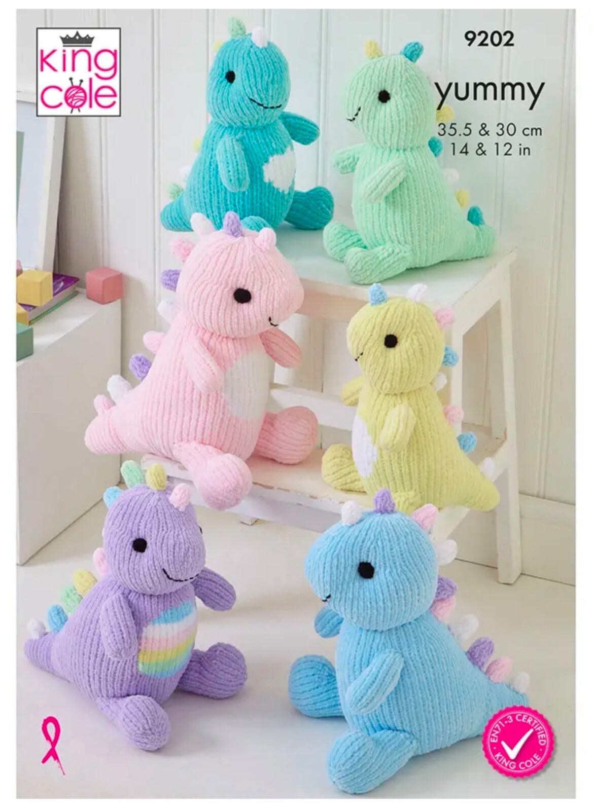 King Cole Yummy Knitting Pattern - 9202  Cuddly Dinasaurs Toys - Image 2