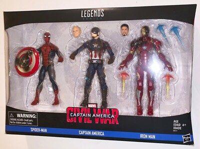 Marvel Legends CIVIL WAR Spidey, Cap & Iron Man 3-Pk, W Soldier