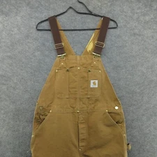 VTG Carhartt Jeans Mens 37x29 Brown Bib Overalls Double Knee Workwear Canvas
