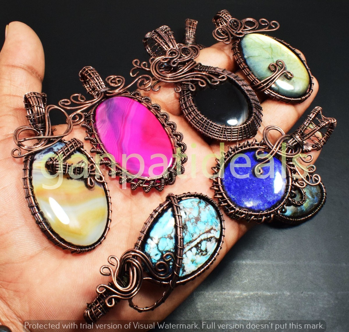 Labradorite Mix Gemstone Copper Wire Wrap Pendants Wholesale