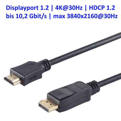 Displayport kabel DP 1.2 4K  Stecker zu HDMI A Stecker max 3840x2160 10Gbit/s 