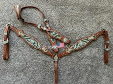 Western Brown Leather Tack Set of headstall and Breast Collar