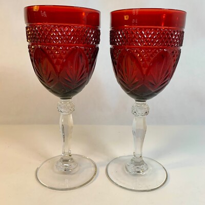 SET 2 Cristal D' Arques Durand ANTIQUE RUBY RED Crystal Wine/Water Glass Goblet