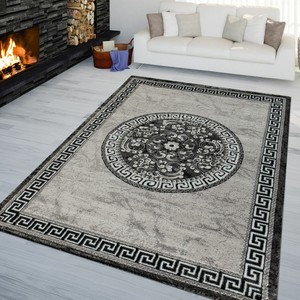 Teppich Klassisch Wohnzimmer Bordure Modern Ornamente In Grau Schwarz Weiss Ebay