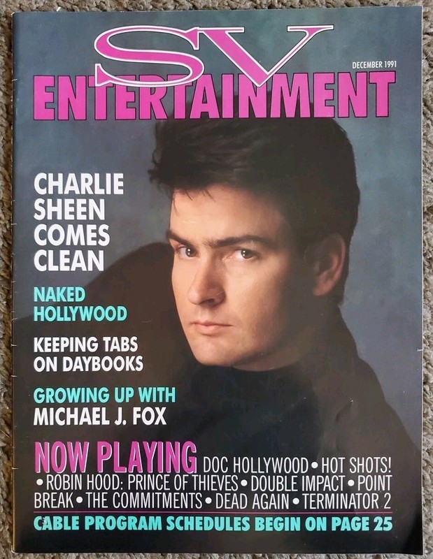 ACTOR CHARLIE SHEEN ON COVER DEC 1991 SV ENTERTAINMENT MAGAZINE + MICHAEL J. FOX