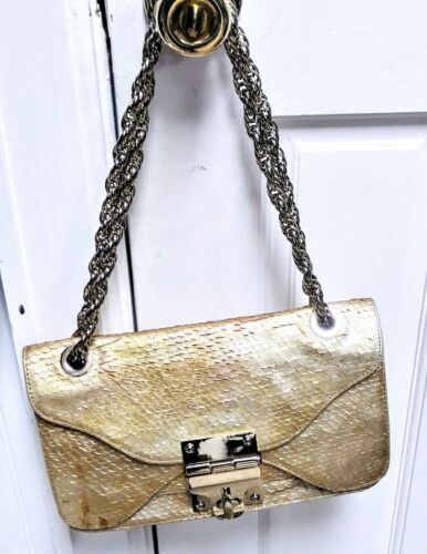 ALEXIS HUDSON Gold Leather Snake chain Handbag
