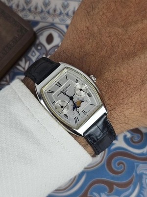 Rare Frederique Constant Moonphase Tonneau FC260X3T5/6  Roman White Swiss Watch