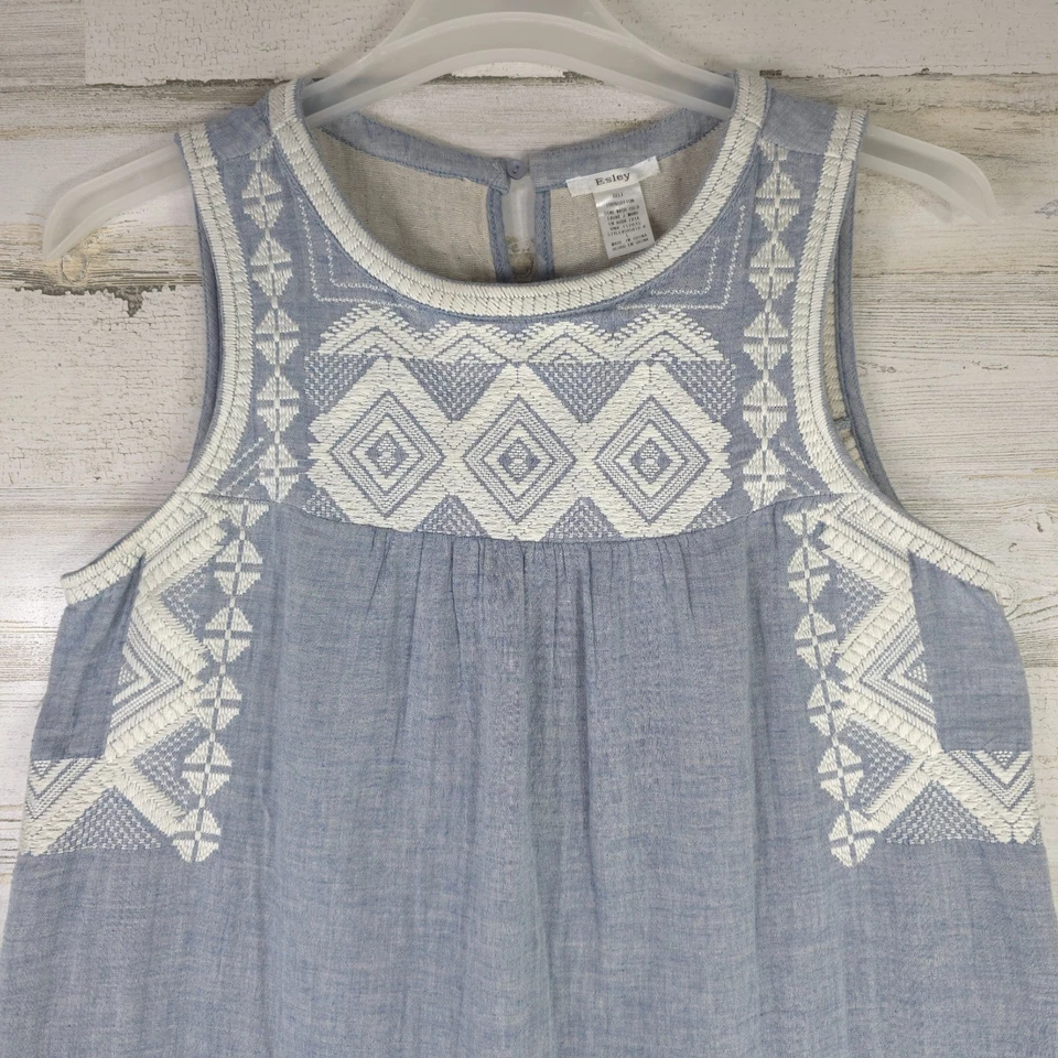 ESLEY SLEEVELESS TUNIC DRESS WOMEN'S SIZE LARGE EMBROIDERED POCKETS 100% COTTON. - Image 4 of 4