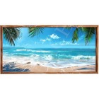 24x48 Tropical Beach Wall Art Decal / Ocean Waves Palm Tree Coastal Vinyl Print