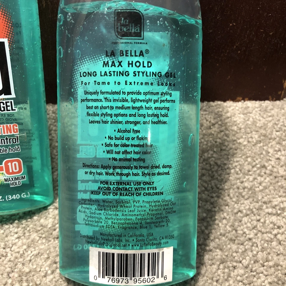 Gel de peinado de larga duración X2 La Bella Max Hold nivel de control de textura 10 retención 12 oz Foto 3 de 4