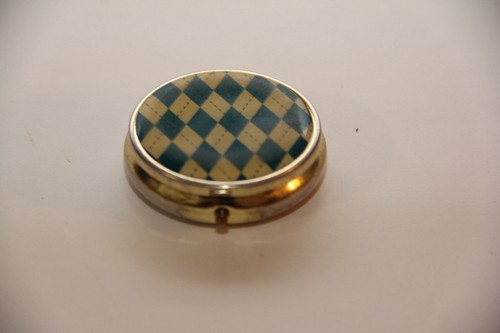 Vintage 1990s Elegant Blue & Gold Design Compact Pillbox /Jewelry Three Sections