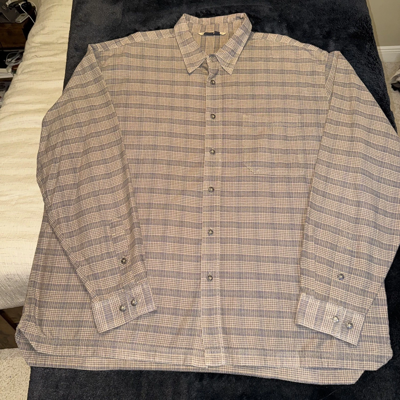 Vintage Royal Robbins Plaid Button Down Shirt XXL Brown Tan Outdoor Workwear