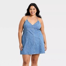Women's Mini Halter Denim Dress - Universal Thread Medium Wash M