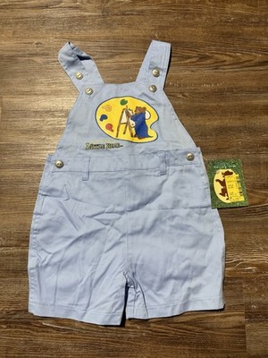 RARE Vintage 2001 Maurice Sendak Little Bear Overall Shorts Kids Size 3T Blue