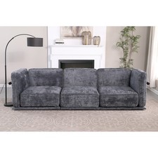 Modular Fabric Sofa Set w/ Corner Unit & Ottomans, Dark Gray