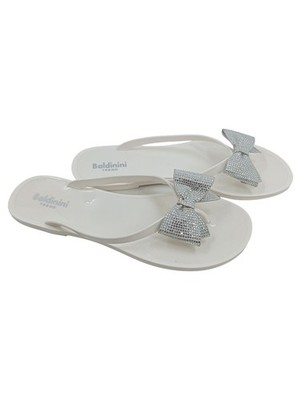 Baldinini Zehentrenner Gr. 38 Damen Weiß Schleife Strass Sandalen