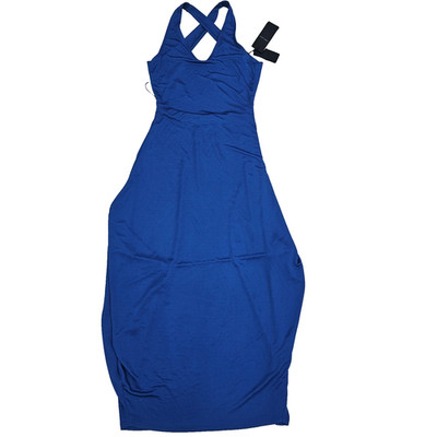 Giorgio Armani Midikleid drapiert Satin Trikot gekreuzter Rücken blau 40 neu mit