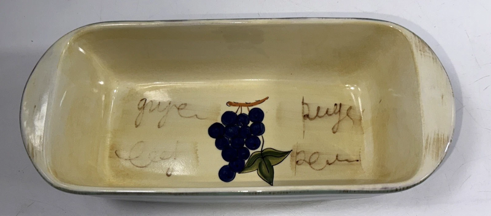 Bread Loaf dish pan Style Eyes grape design Baum Brothers Green