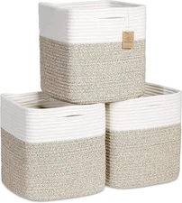 NaturalCozy Storage Cubes 11 Inch Cotton Rope Off White & Mixed Brown 
