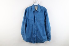 Vintage 90s Wrangler Mens Medium Western Cowboy Diamond Snap Button Shirt Blue