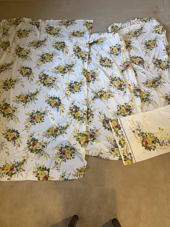 VTG Springmaid Grace Kelly "Fiona" Floral Twin Flat Fitted Pillowcase Sheet Set - Image 3 of 4