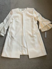 Tahari Arthur Levine Cream Ivory Open Front Long Blazer Jacket Size 12 See Desc