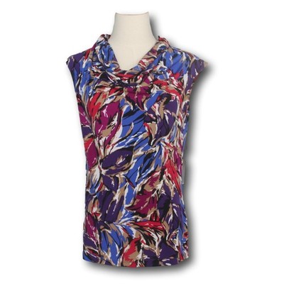 KASPER (S) Cowl Neck Top Sleeveless Multi Color