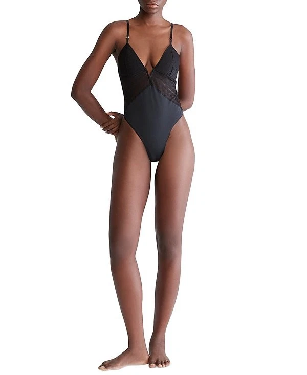 Calvin Klein Women's Sculpt Lace Thong Bodysuit QF7551 Black Size L MSRP $58 - Image 4 of 4