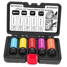  1/2 inch Drive Impact Lug Nut Socket Set, Metric 17-19 - 21 mm & SAE 13/16 