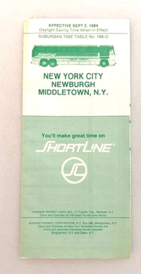 FREE SHIP! Schedule for SHORTLINE bus NYC Newburgh Middletown Sept 2 1984 #186-O