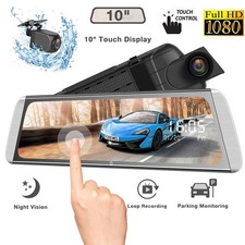 10" Touch Screen Mirror Dual Dash Cam 1080P Car Camera Front Rear Video Recorder
