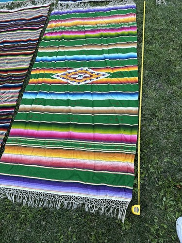 MEXICAN SALTILLO SERAPE Hand Woven Blanket Runner Silk Wool Lot of 9 Vtg Antique - Picture 13 of 24