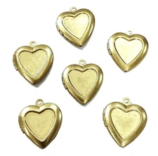 6 Vintage Patina Brass Heart Shape Front Inset Center 20mm. Pendant Lockets 5120
