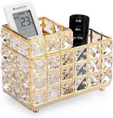 Crystal Remote Control Holder 2 Slots Desktop Organizer Multi-Function Desk