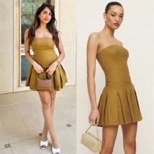 NWT Reformation Isabeli Strapless Linen Pleated Mini Dress Ginger Size 12