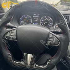 Fit 13-18 Infiniti Q50 Q50L HYDRO DIP Carbon Fiber Flat Steering Wheel No Heated