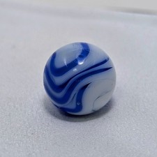 Vintage Alley Agate Flame Swirl Glass Marble 5/8" Cobalt Blue White Near Mint