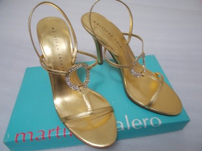 Martinez Valero Vintage ''Cache-M'' Gold 4'' Heels w Crystal Metal Ring 8 1/2 M US