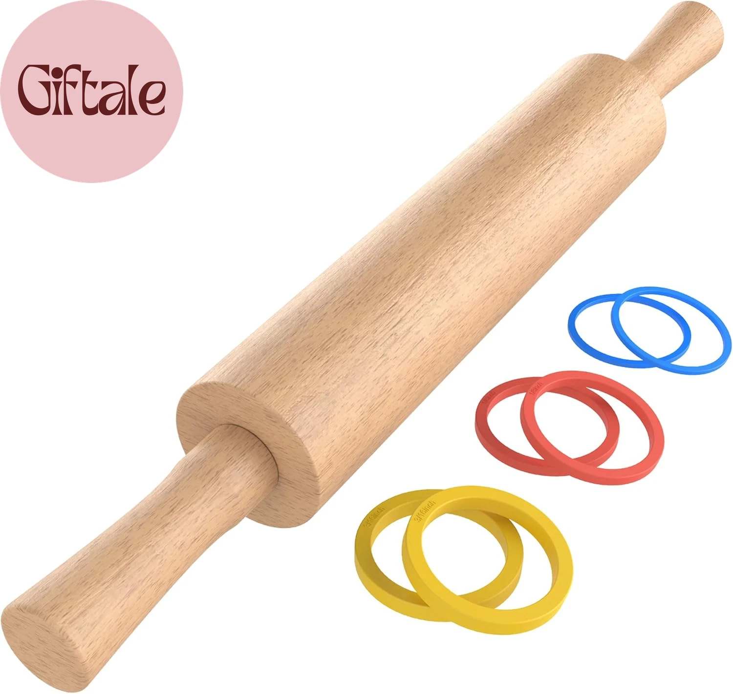 Classic Wooden Rolling Pin with Handle for Fondant, Pizza, Pies, Cookies, Pastri
