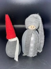 SCANDINAVIAN FOLK ART WOODEN WINTER TOMTE MADE IN SWEDEN SET OF TWO