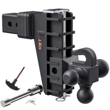 Adjustable Trailer Hitch 2.5'' Receiver 6'' Drop Tow Tri-Ball w/ Hook Heavy Duty