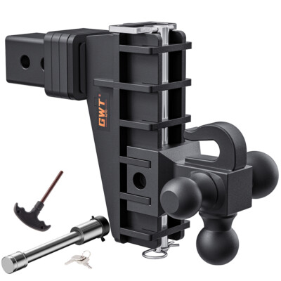 Adjustable Trailer Hitch 2.5'' Receiver 6'' Drop Tow Tri-Ball w/ Hook Heavy Duty