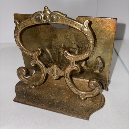 Antique 20th Century Solid Brass Letter Mail Holder Detailed Social Scene - Picture 4 of 9