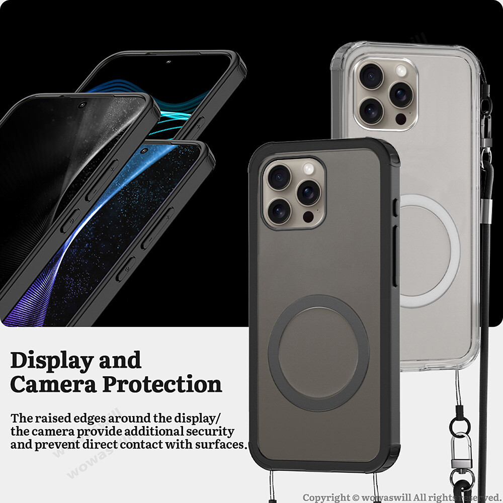 For iPhone MagSafe Magnetic Crossbody Clear Case Leather Strap