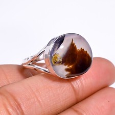 Dendritic Agate Gemstone Ring 925 Sterling Silver Handmade Statement Boho Rings