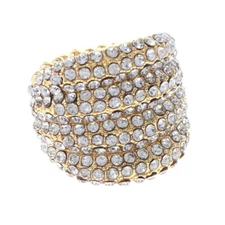 Gold Tone Stretch Metal Ring With Crystal Rhinestone R1251-GCL