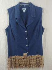 J. B. S Ltd. Sleeveless Top Blue With Crochet Lace Fringe Women's Size 16