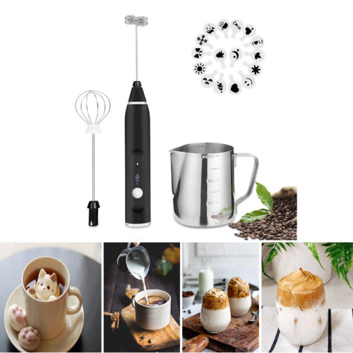 Electric Milk Coffee Frother Pitcher Foam Stirrer Egg Whisks Stainless Steel Kit - Picture 1 of 12