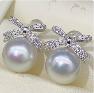 REAL HUGE NATURAL AAAA 10-11MM WHITE SOUTH SEA ROUND PEARLS EARRINGS 925s