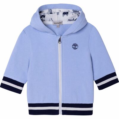 TIMBERLAND Baby Strickjacke hellblau mit Kapuze und Reißverschluss Bio-Baumwolle 3 Monate